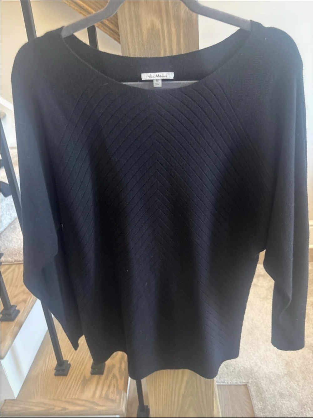 Vince Camuto Black Chevron-Texture Scoop Neck Sweater